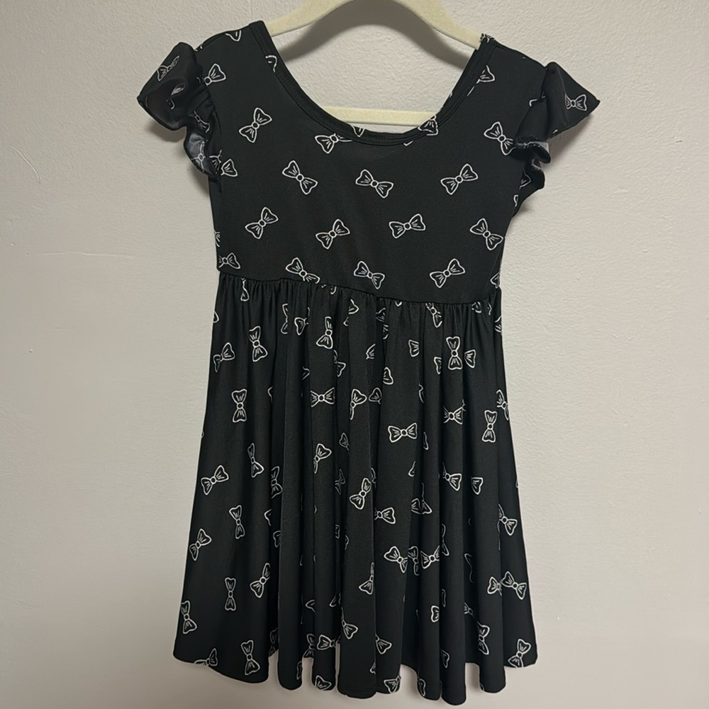 2T Dot Dot Smile Black Bows Cap Dress